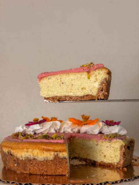 Pistachio Rose & Raspberry Cheesecake